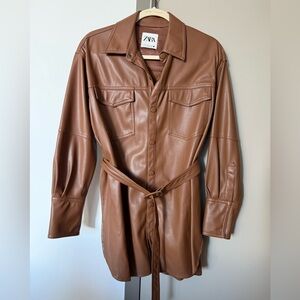 Brown leather belted blazer  jacket